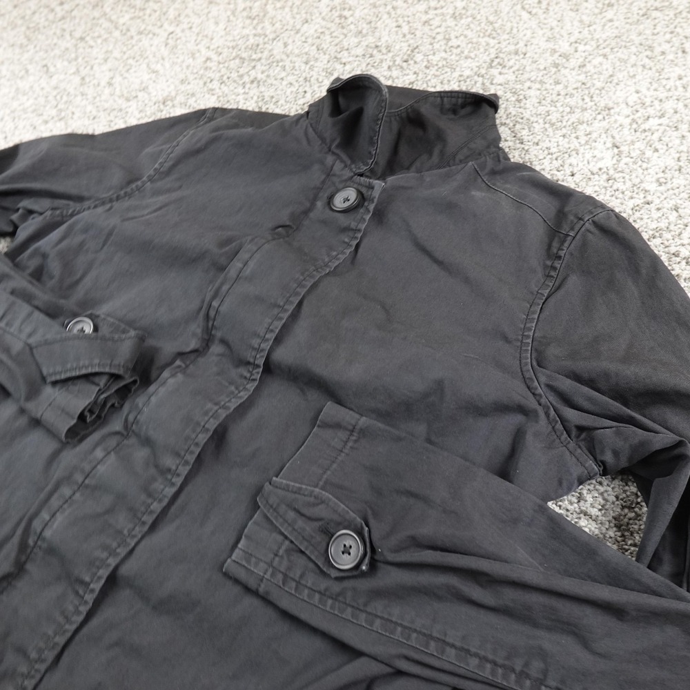 VTG Gap Jacket Mens M Black Long Overcoat Trench Coat Parka Button Front Y2K 00s